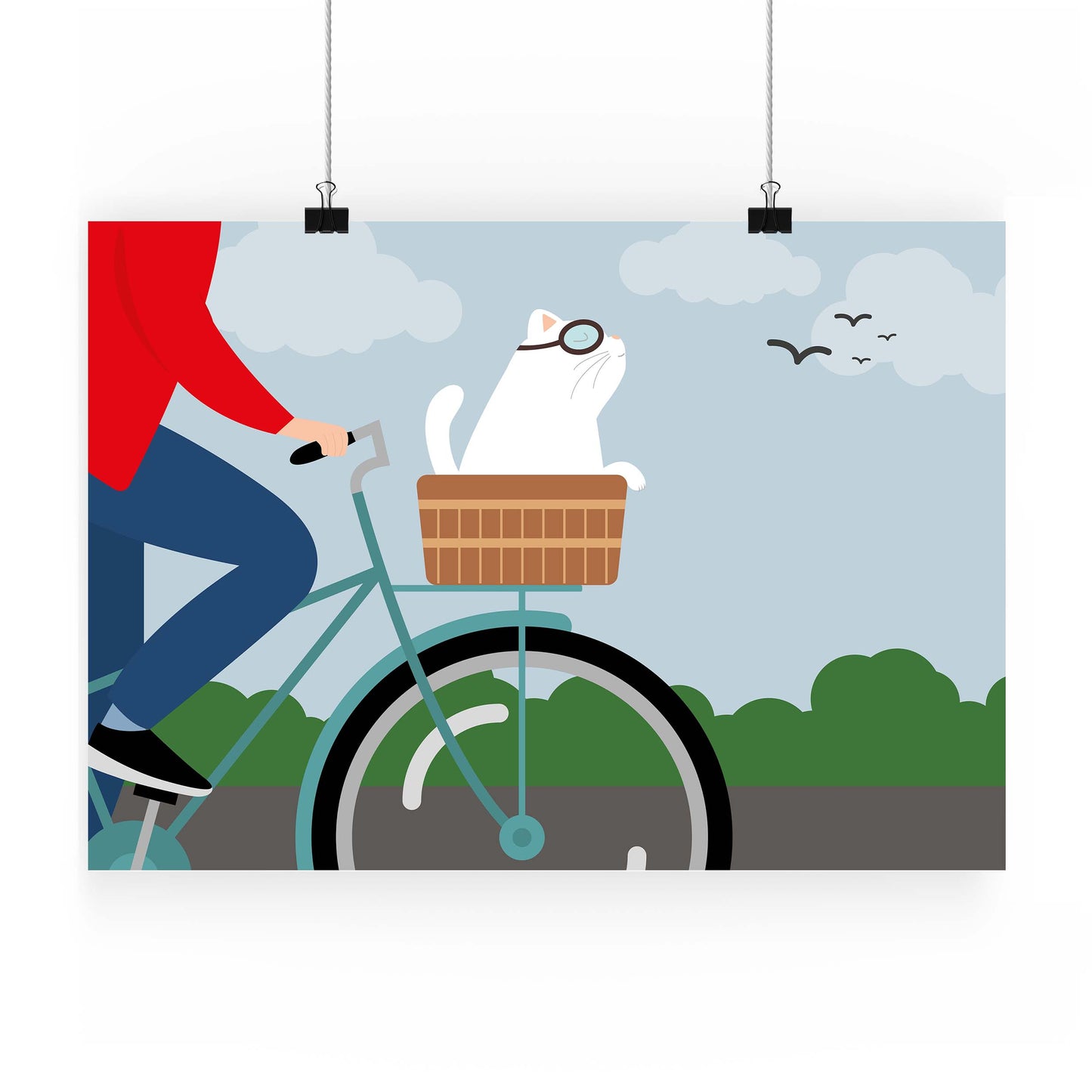 Artprint Fietsen met kat - Burones
