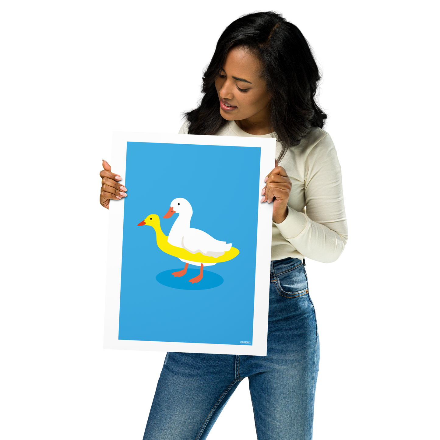Art print Duck with swimming ring