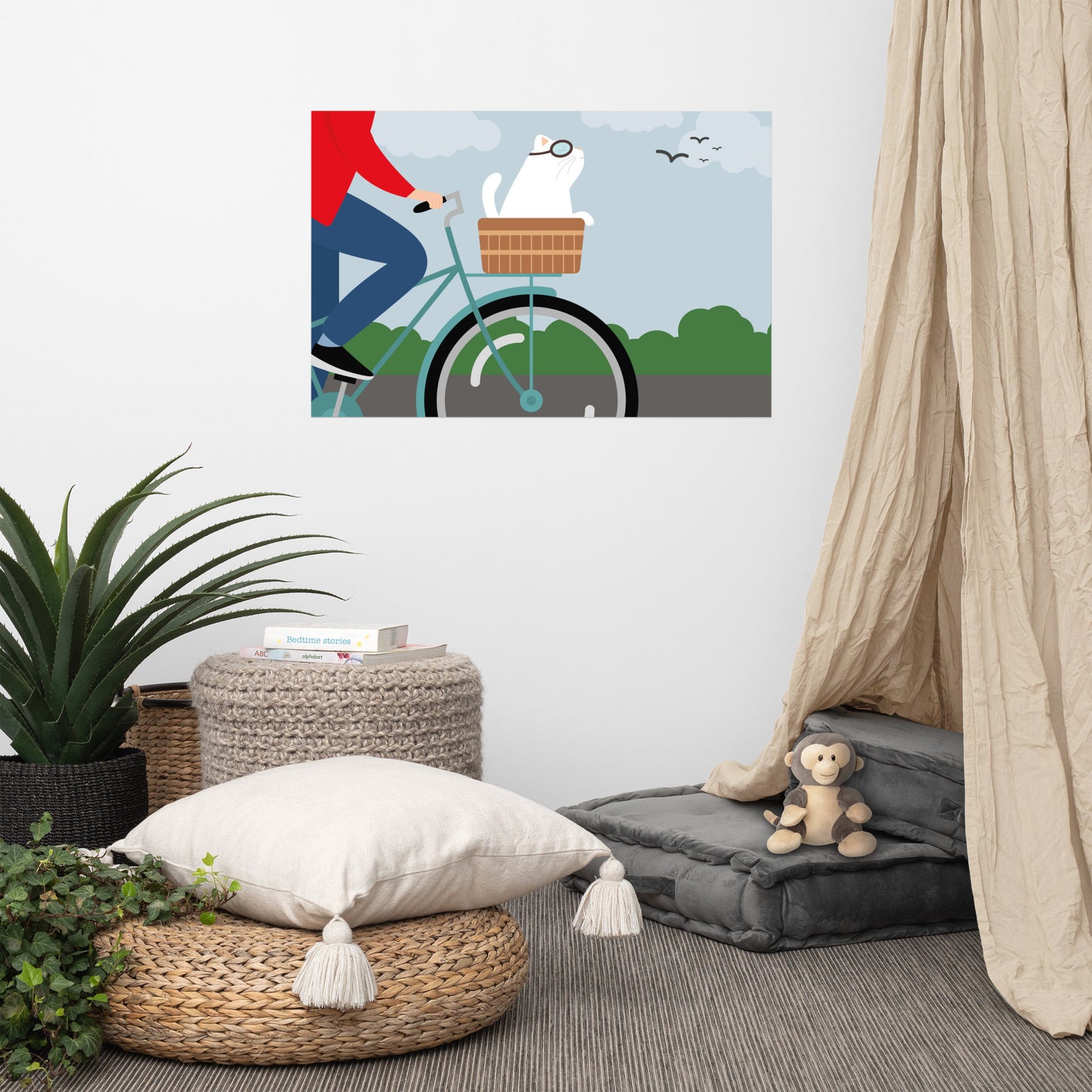 Artprint Fietsen met kat - Burones