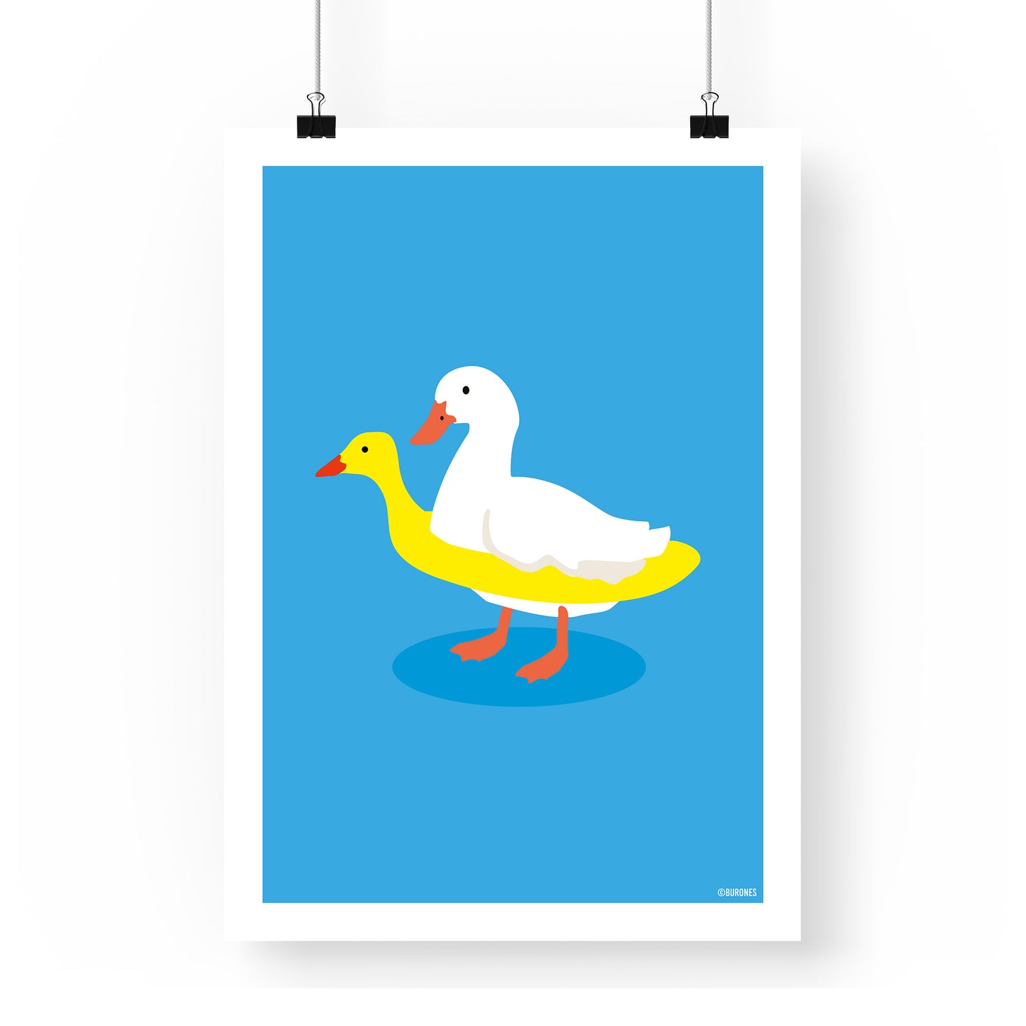 Art print Duck with swimming ring