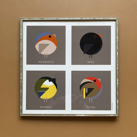 Vogel artprint in vintage lijst