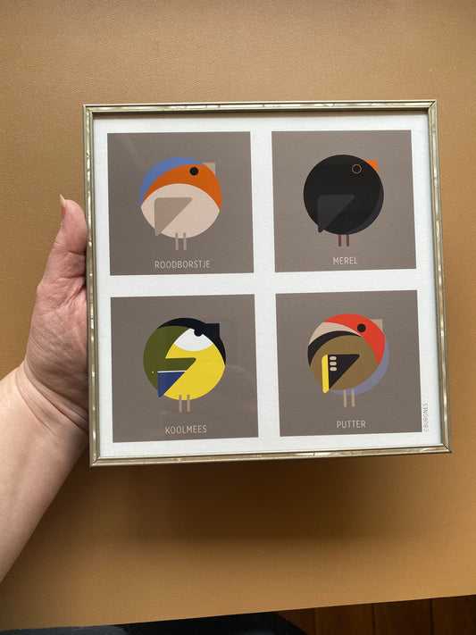 Vogel artprint in vintage lijst