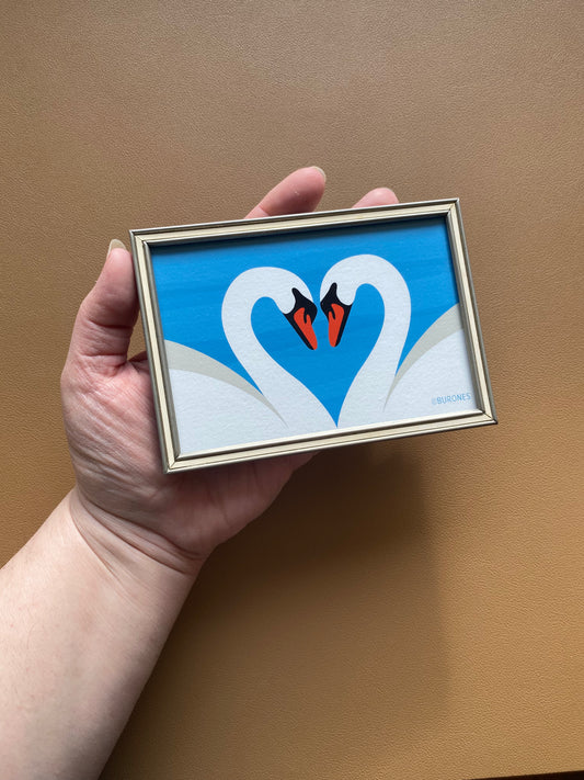 Zwanen artprint in vintage lijstje