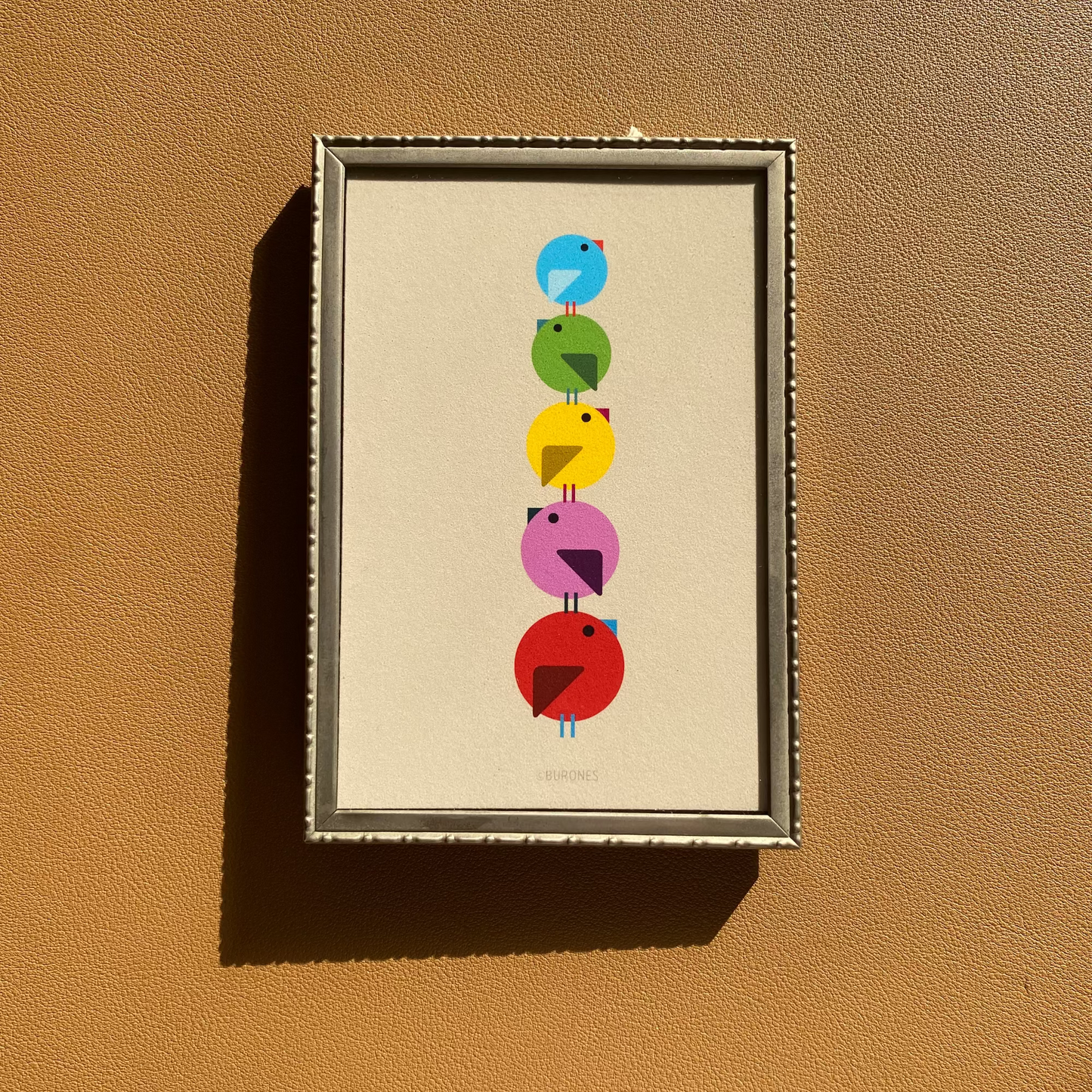 Stapelvogels artprint in vintage lijstje