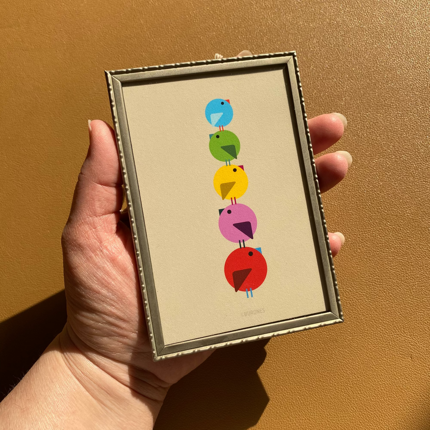 Stapelvogels artprint in vintage lijstje