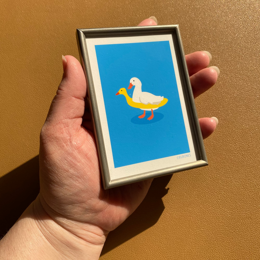 Eendje artprint in vintage lijstje