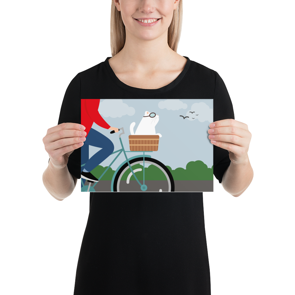 Artprint Fietsen met kat - Burones