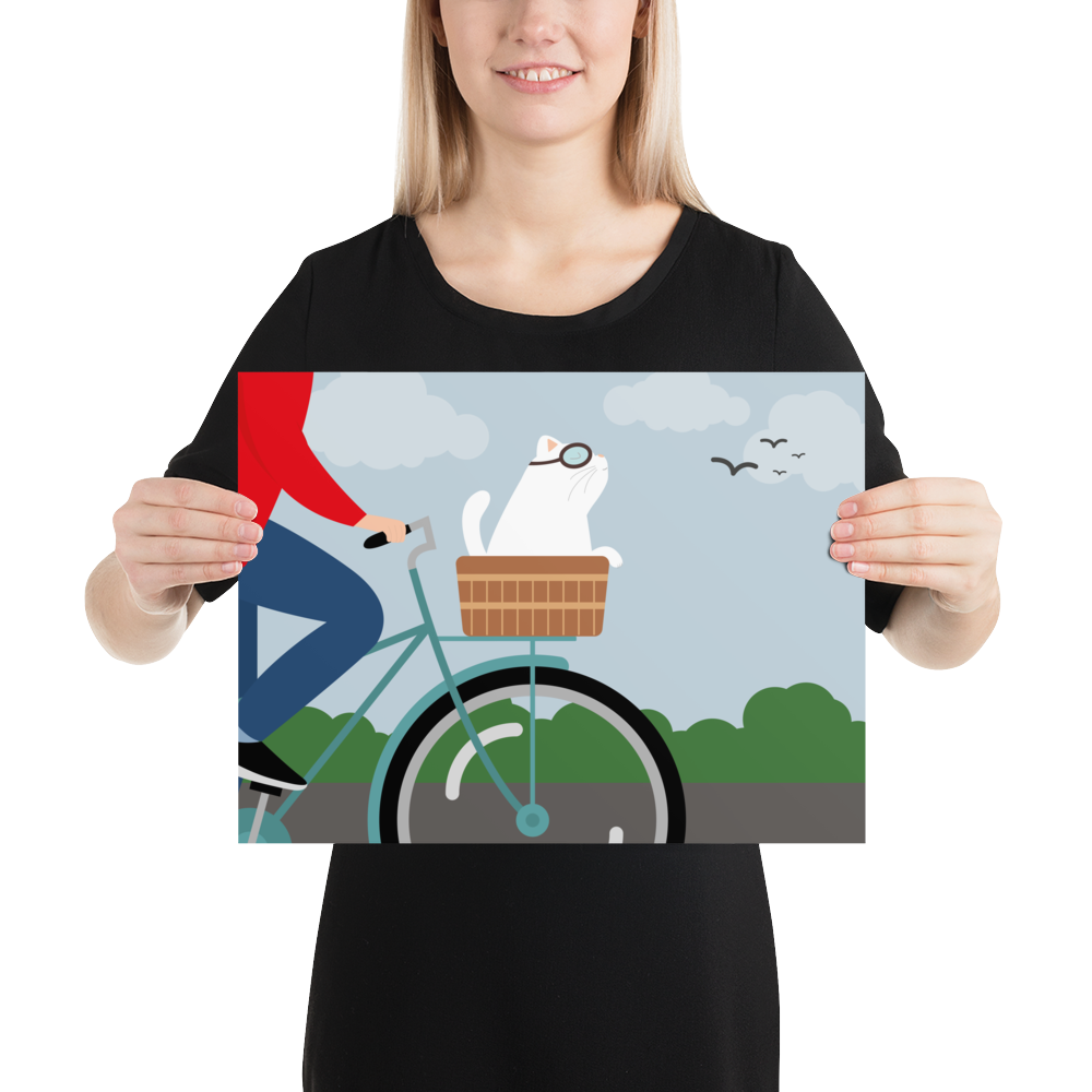 Artprint Fietsen met kat - Burones
